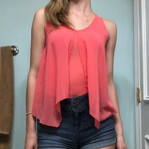 Coral, draped tank top